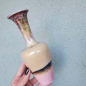 Pastel Pink Blue Green Ceramic Glazed Banded Flower Vase 300 grams