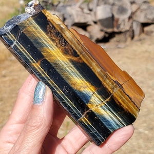 Flashy BLUE Tiger Eye Crystal Freeform Display Slab Slice 148 grams