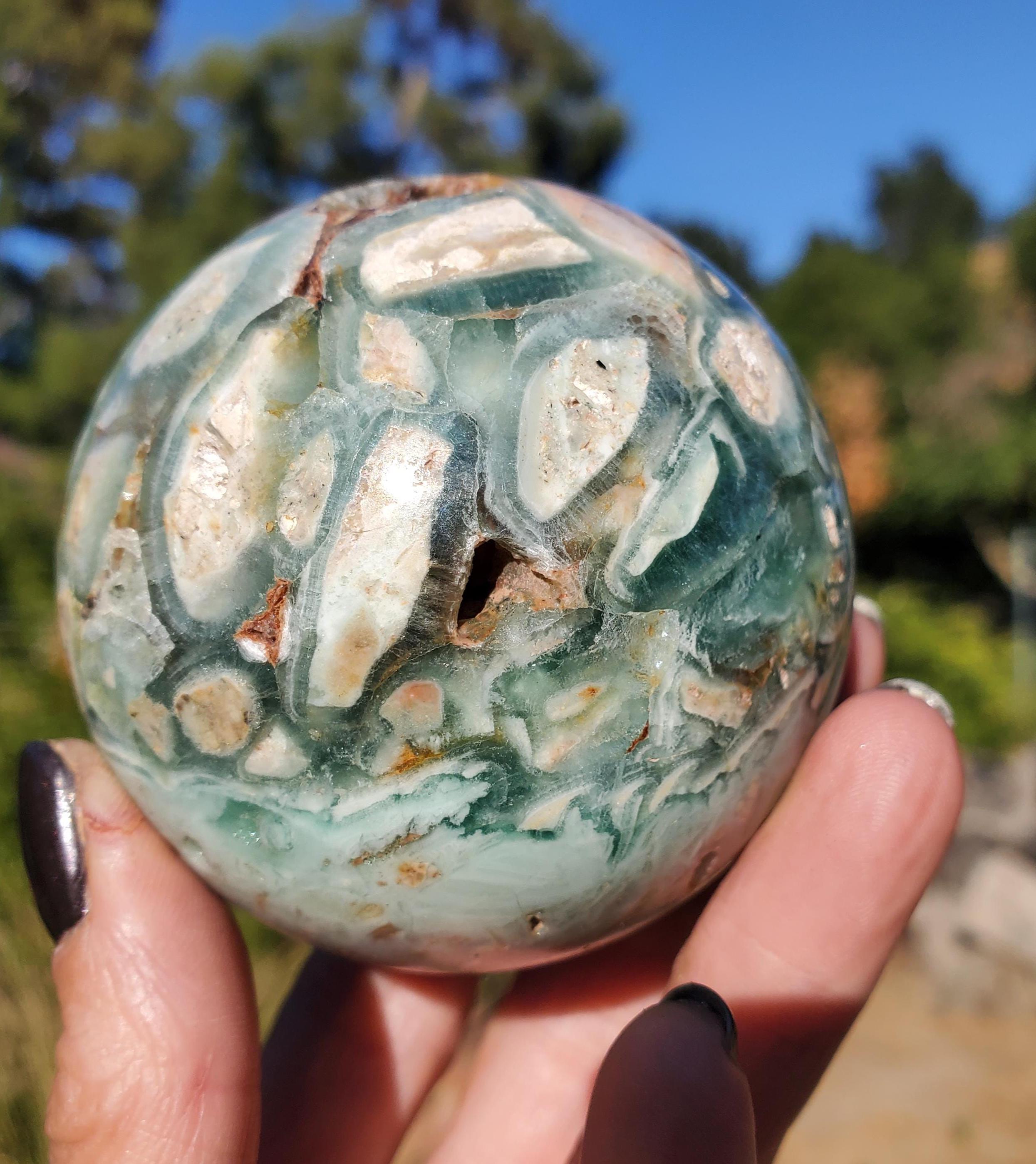 Gemstones 凛 Green Fluorite Root Brecciated Opalized Crystal Sphere | A Grade