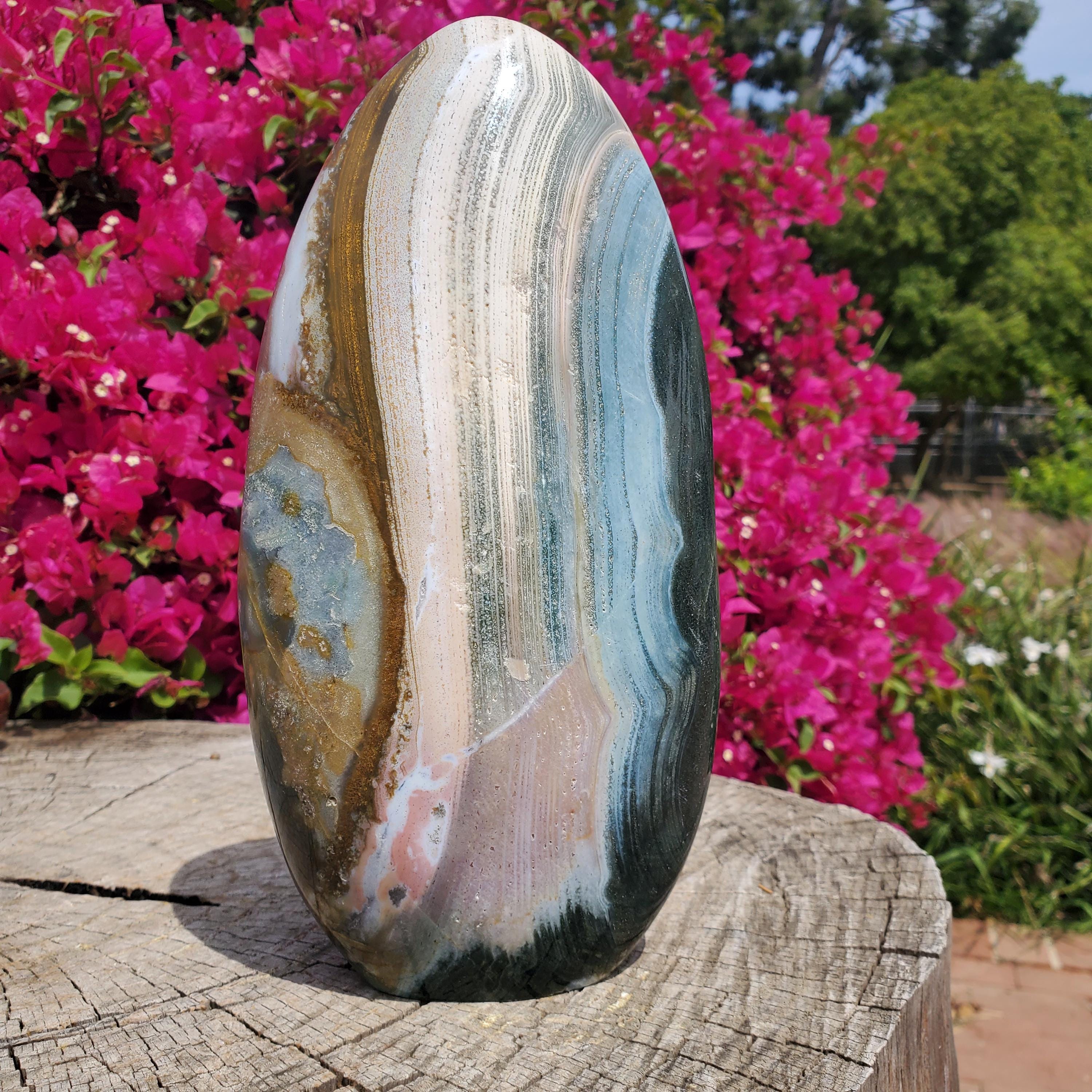 6lbs+ Ocean Jasper Crystal Pink Blue Striped Banded Freeform