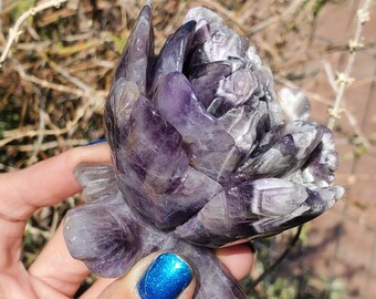 Dream Amethyst Rose Flower Hand Made Healing Crystal Stone Carving