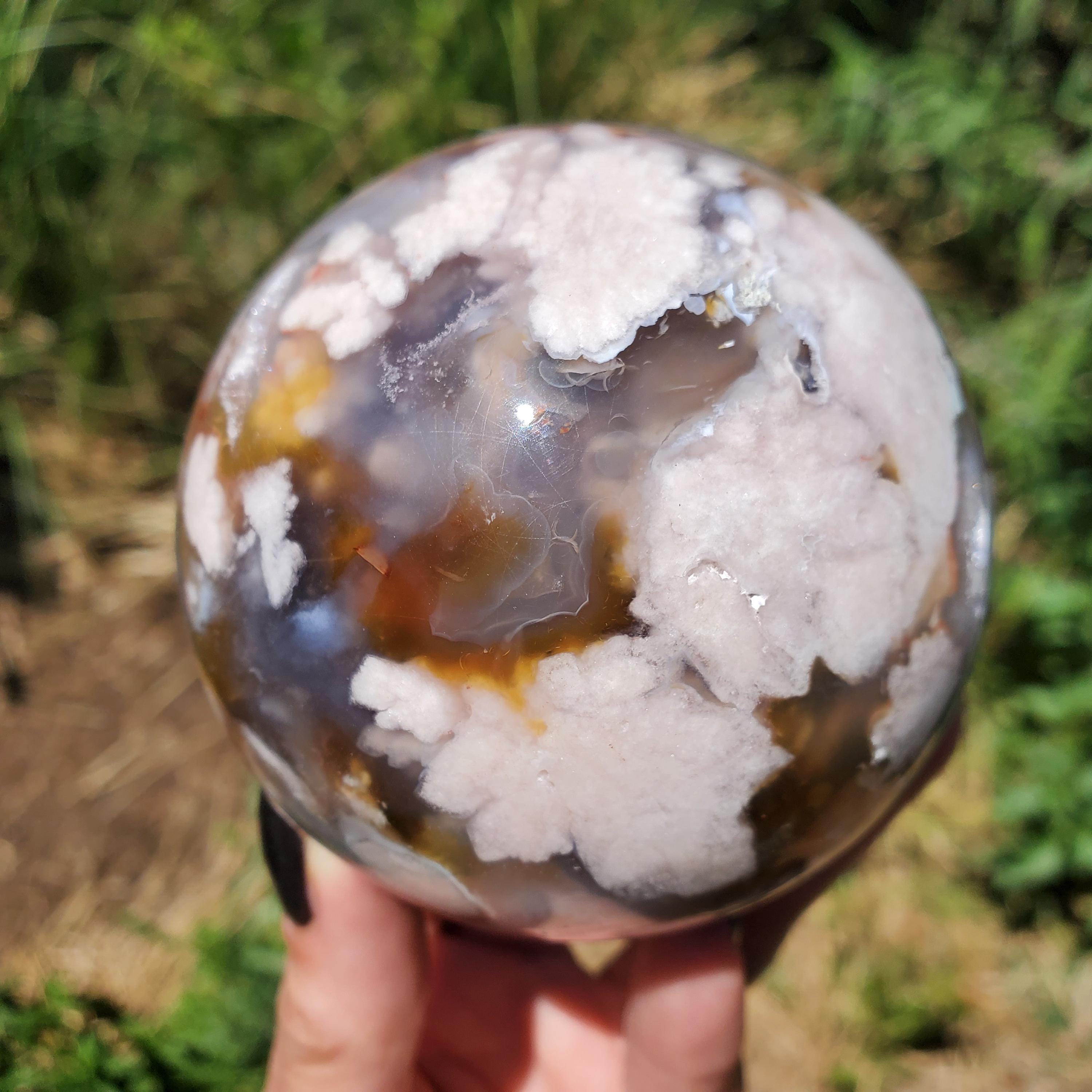 桜瑪瑙 ❀ フラワーアゲート スラブ  原石スライス❤︎ネイルパレットNoT004 Pink Cherry Flower Blossom Agate Sakura Agate Sphere | | A Grade