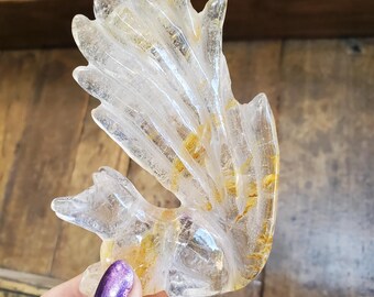 九尾狐クリアファイアークォーツ彫刻手彫りクリスタル178グラム - Etsy