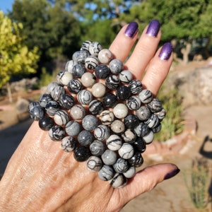 Picasso Jasper Crystal Beads Round Beaded Bracelet 8mm