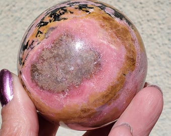 Pink Rhodonite Crystal Sphere from Pakistan  418 grams | 60mm