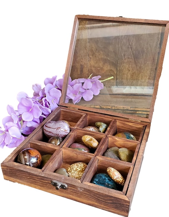 Bohemian Glass Top Box Natural Stained Pine Wood Glass Etsy