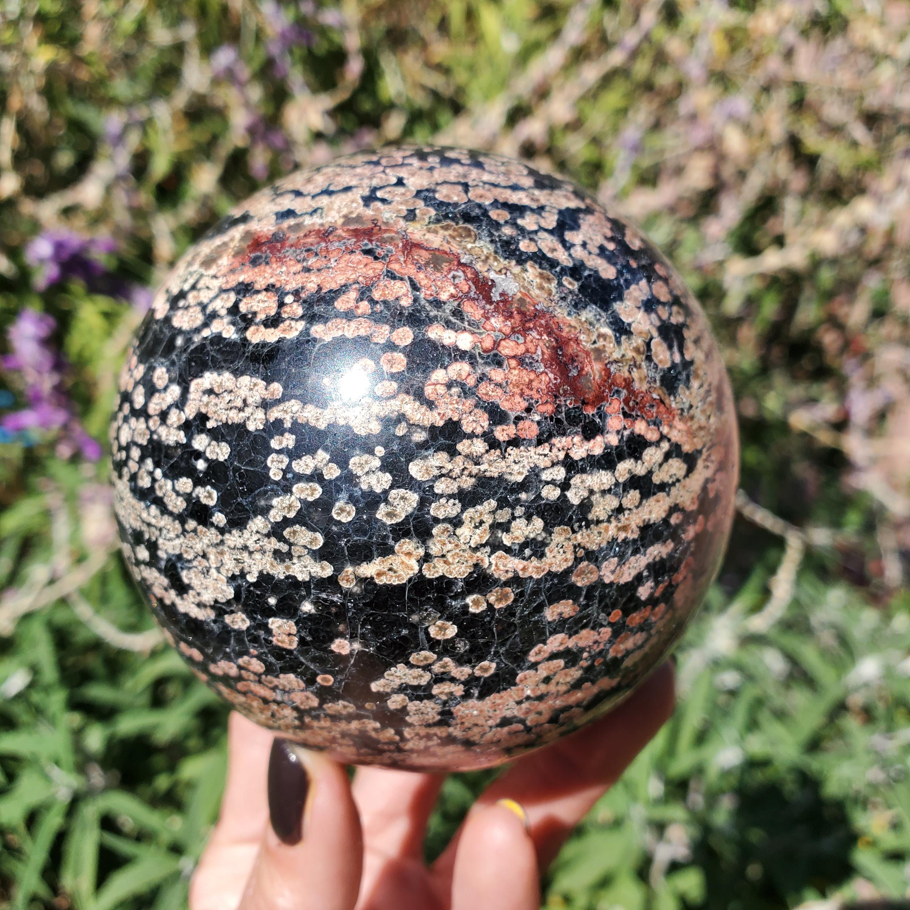 Obsidian Pink Firework Snowflake Crystal Sphere | 754 Grams | 86