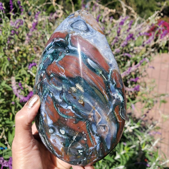 Swirling Multi Color Red Blue Ocean Jasper Standing Druzy Freeform