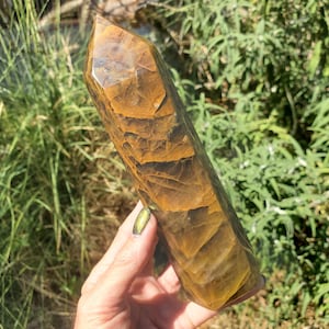 Dark Golden Healer Quartz Tower Point Healing Crystal with Flashes | 560 Grams