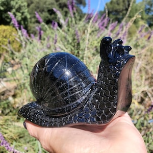 Obsidian Jasper Large Snail Crystal Carved Animal | 616 Grams