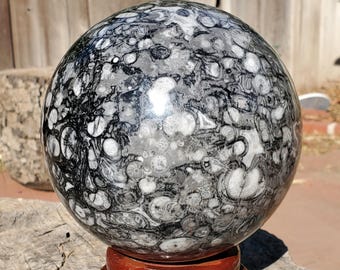 ウミユリ化石水晶球（ブラックホワイト）2320グラム | 110mm - Etsy 日本