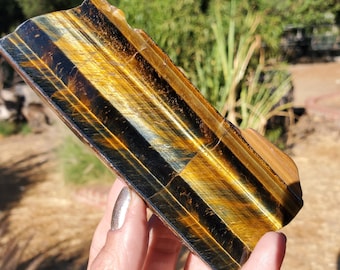 Flashy BLUE Tiger Eye Crystal Freeform Display Slab Slice 174 grams