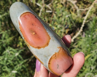 Polychrome Jasper Light Blue Orange Freeform Standing  | 198 grams