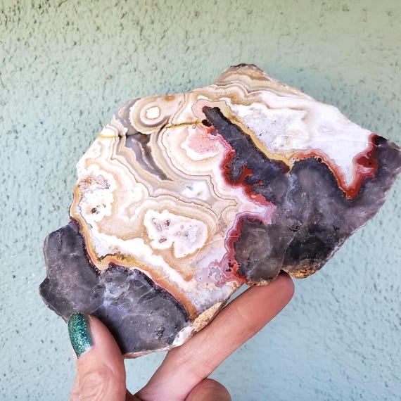 Pink Red Mexican Crazy Lace Agate Crystal Display Slab Slice 396 Grams