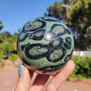 Kambaba Jasper Sphere | Green Stromatolite | A Grade | 454 grams | 68 mm