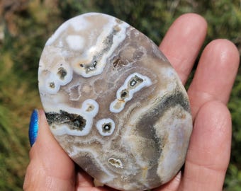 Kambaby Ocean Jasper Old Stock Orbicular Green Freeform Palm Stone 94 grams
