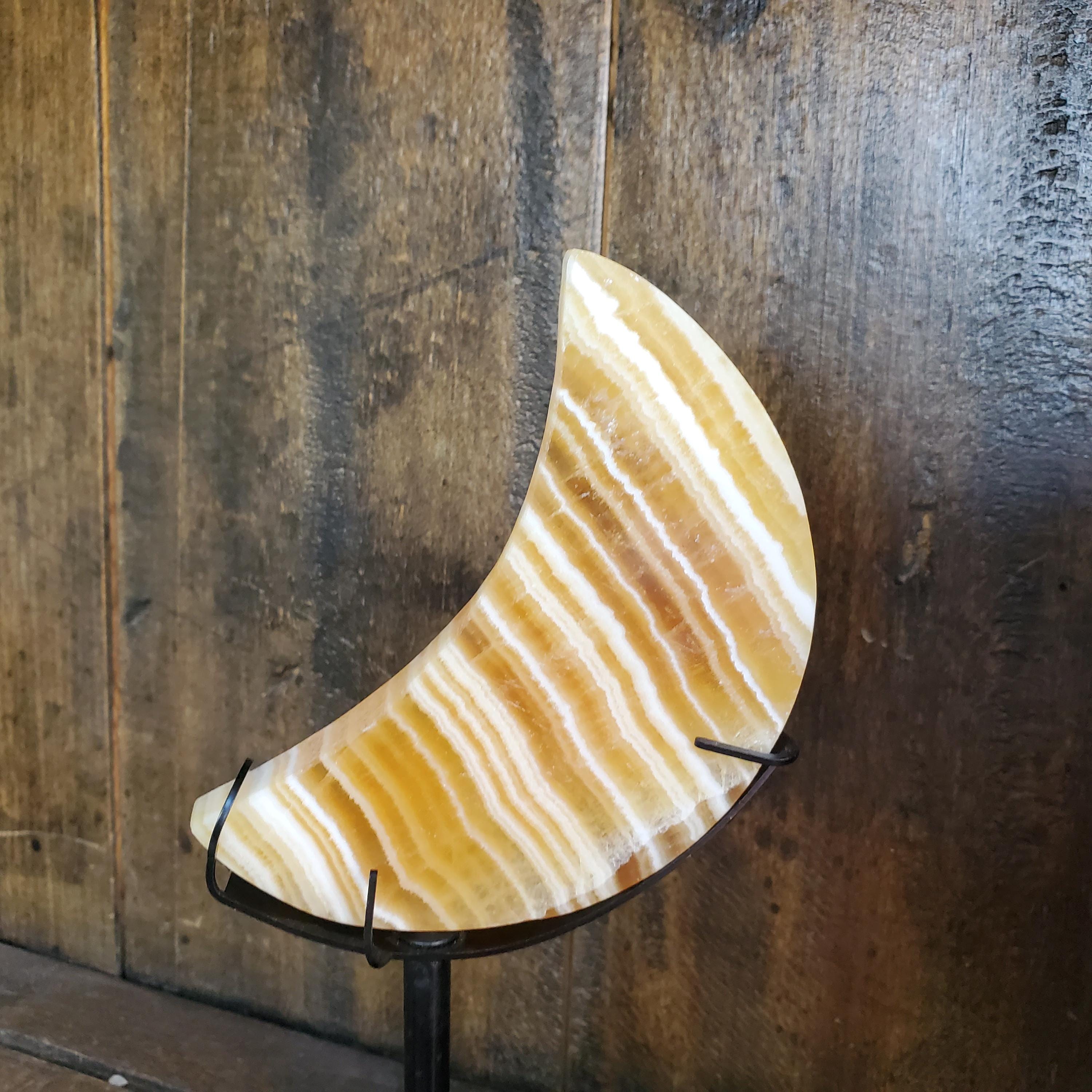 Juicy Orange Calcite Crystal Moon Crescent w/ Stand | A Grade | 248 Grams
