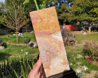 Pink Picture Jasper Pastel Dendrite Column Statement Crystal Vase / Container 1130 grams