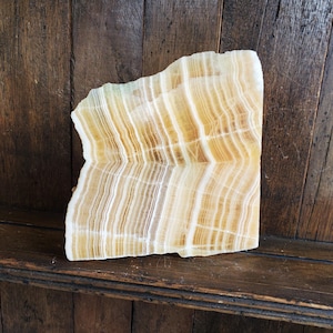 Orange Calcite Banded Polished Display Slice Tile Slab 1030 gram | 2lbs 4oz