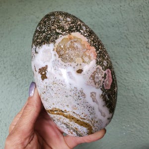 Ocean Jasper Standing Druzy Pink Freeform Crystal w/ Druzy Caves | 609 Grams