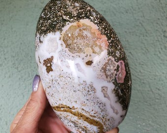 Ocean Jasper Standing Druzy Pink Freeform Crystal w/ Druzy Caves | 609 Grams