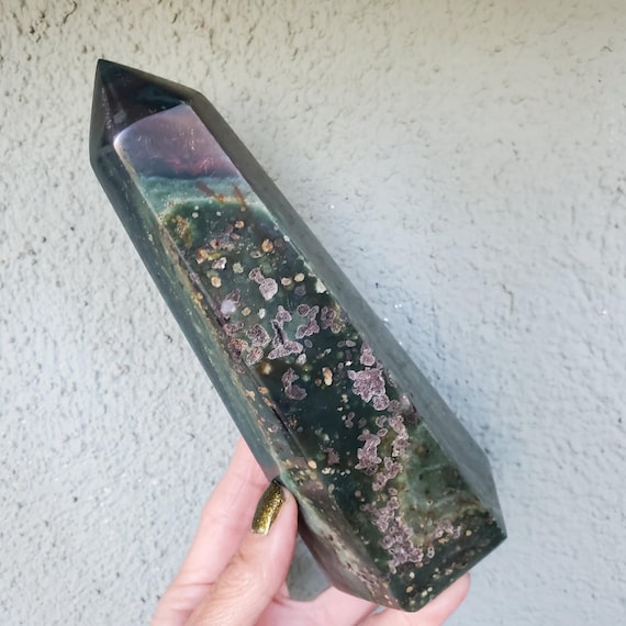 Ocean Jasper Tower Stone Green Red Crystal Obelisk   A Grade  716 grams
