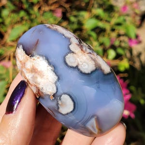 Blue Flower Blossom Agate Translucent Palmstone Crystal 66 grams