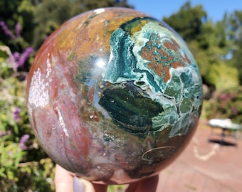 4lbs + Pink Ocean Jaspis Healing Sphere Bunt SELTEN Groß | AA Qualität | 1980 Gramm | 115 Meter | 4lbs 6oz l UV-Reaktiv