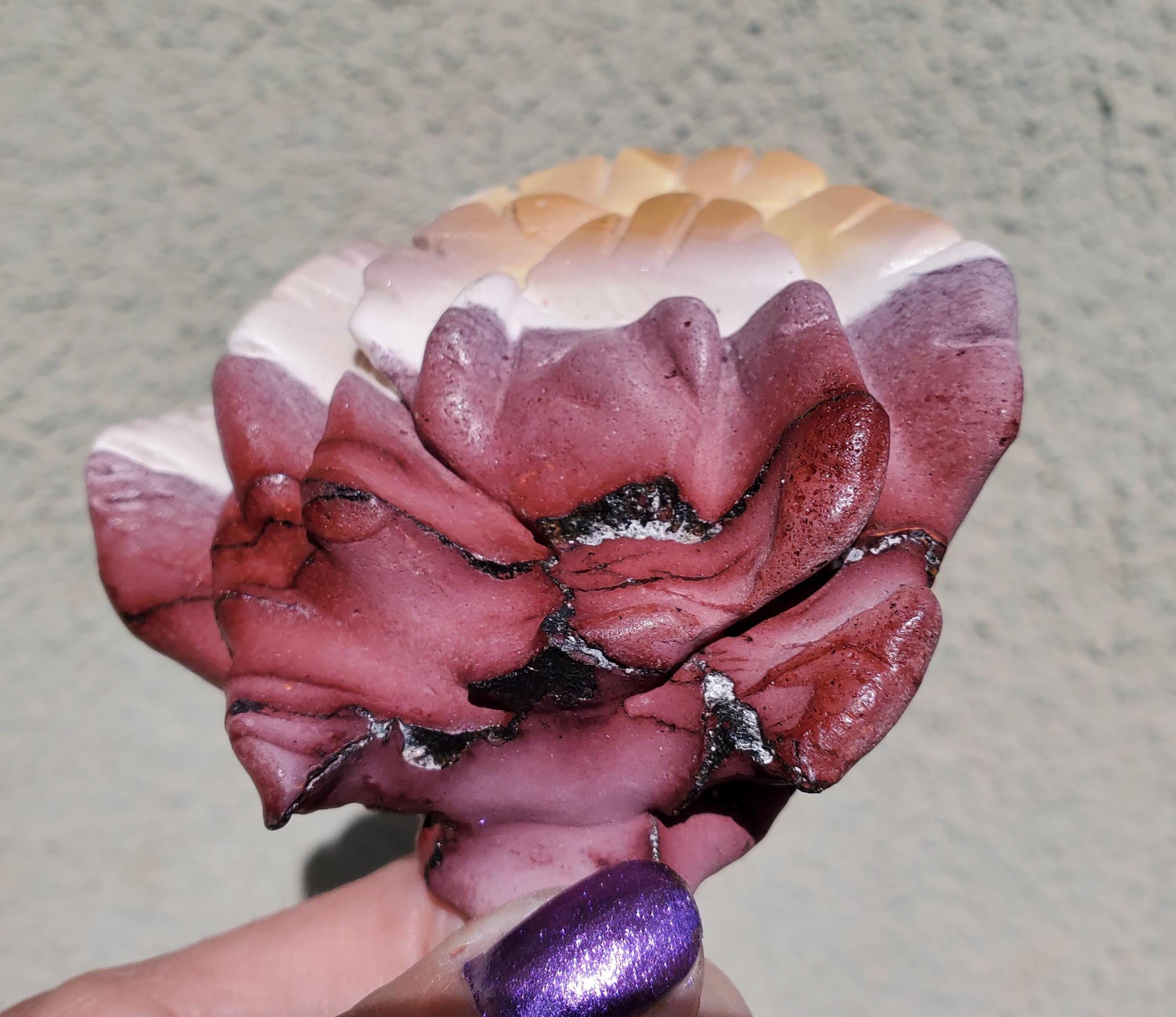 Australian Mookaite Pastel Rose Flower Crystal Stone Carving 158