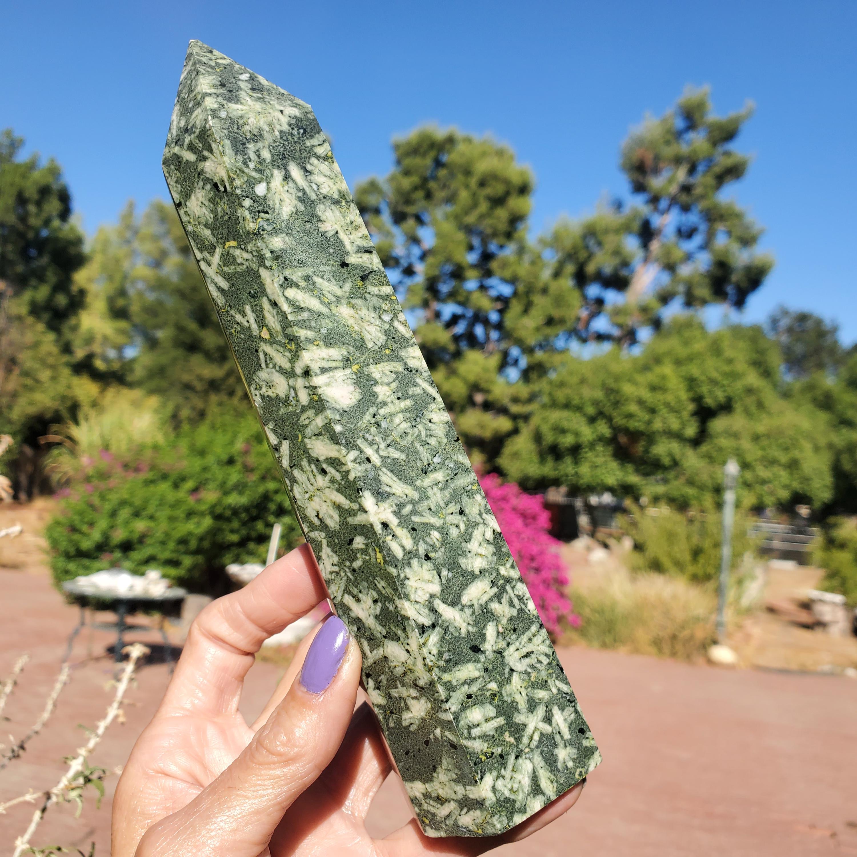 Chinese Writing Stone, Bamboo Jasper Green Porphyrite Crystal