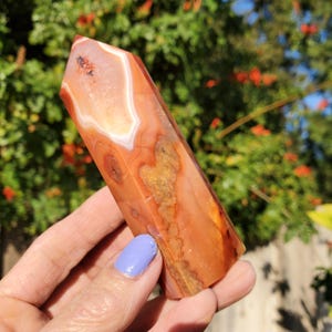 Carnelian Druzy Crystal Stripe Tower Point | 160 grams | 4 inches Tall