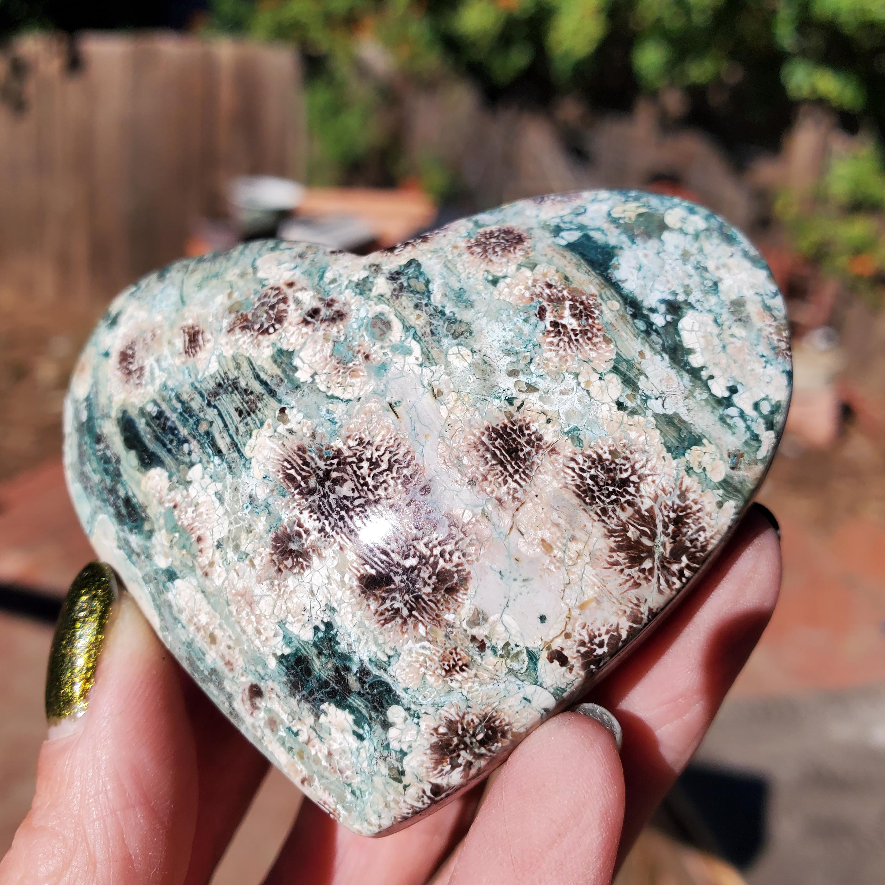 Pyroclastic Rhyolite Green Green Rhyolite Cherry Blossom Puffy Heart Crystal Carving 144 Grams - Etsy