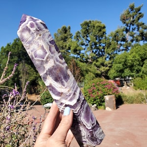Punta de torre de cristal con patrón de chevrón de amatista púrpura Dream / 1060 gramos