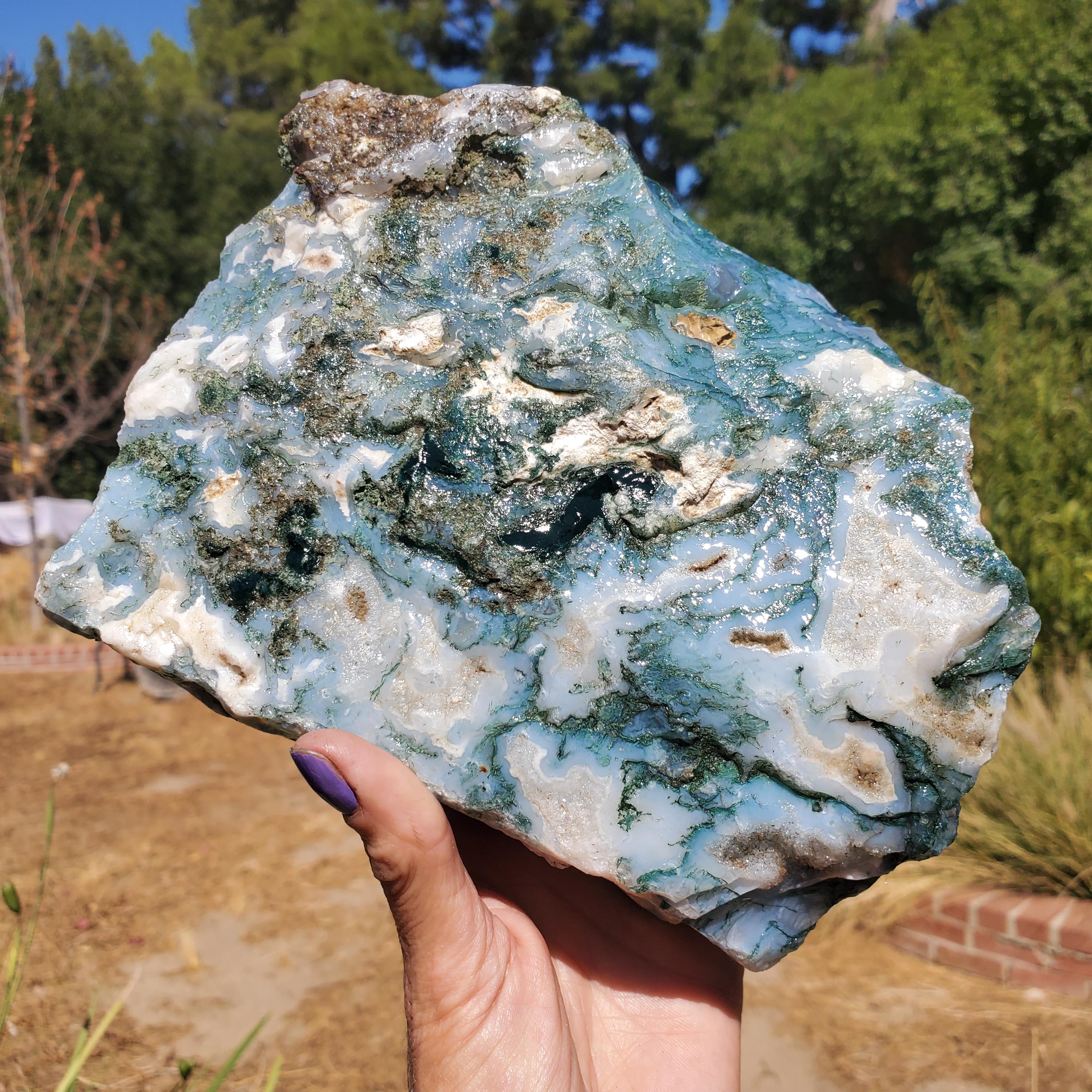 パープルモスアゲート 月 スカル 天然石 456g 生のモスアゲート塊：5ポンド以上のグリーンクリスタルロックスラブ