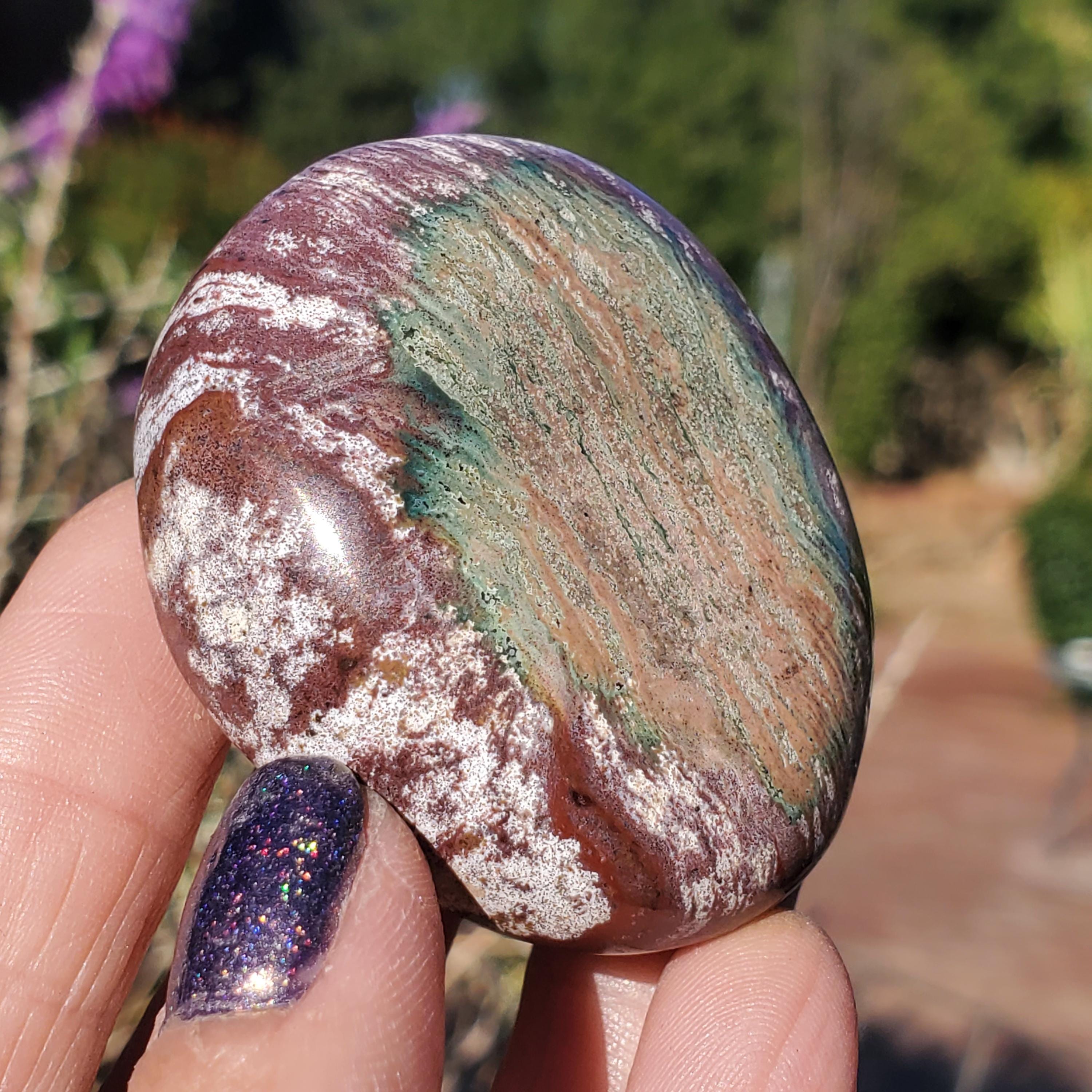 Red Green Ocean Jasper Freeform Palm Stone Crystal | 76 Grams