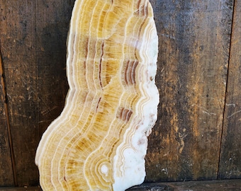 Lastra di piastrelle decorative in calcite arancione a bande, lucida, da 864 grammi