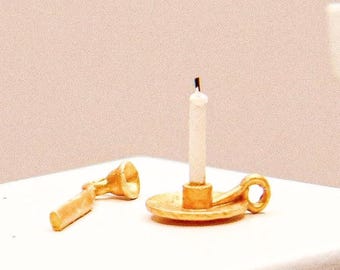1:12 scale dollhouse gold candle holder and candle snuffer