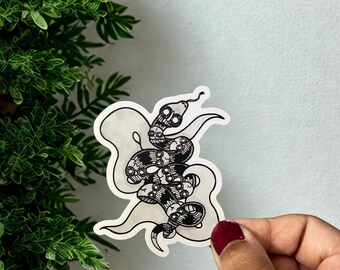 Pegatina de serpiente hecha de calaveras para botellas de agua, portátiles, teléfonos, agendas, diarios, cuadernos de dibujo, Kindles, iPads, etc. / terror / vinilo