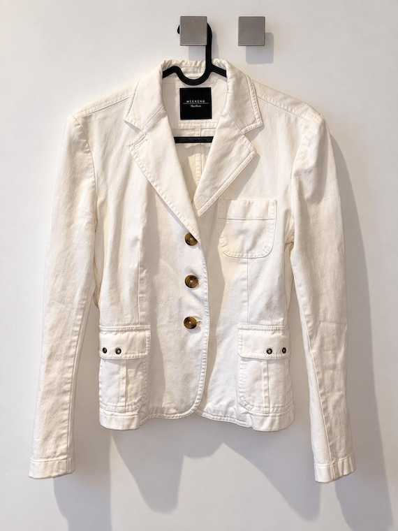 Weekend Max Mara, Weekend Max Mara White Cotton Blazer – Italian Designer Jacket – Women’s Utility Safari Jacket