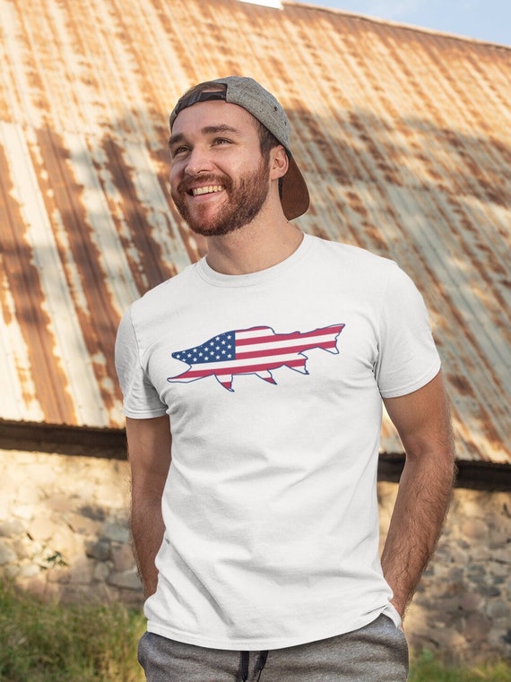 American Flag Fish T-shirt Patriotic Fishing Shirt 