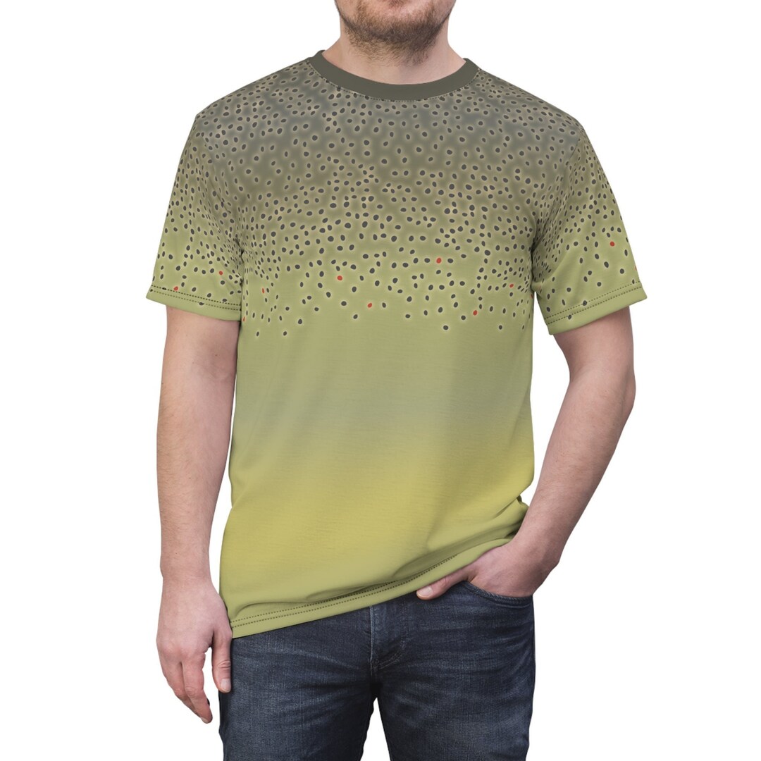 T-shirt con motivo pelle di trota marrone Camicia da pesca