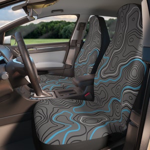 Topographic Blue Lines | Car or Truck Seat Covers | Set of 2
