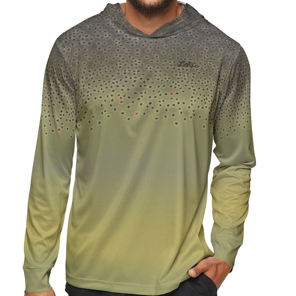 Brown Trout Skin Performance Fishing Sun Hoodie | Trout Spots Breathable Long Sleeve Fly Fishing Shirt