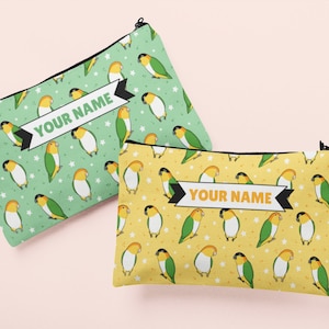 Personalized Caique Accessory Pouch | Parrot Makeup Bag, Birb Pencil Case, Bird Pouch, Caique Gift