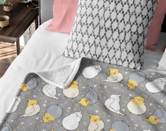 Cute Cockatiel Blanket | Parrot Bedding, Bird Blanket, Kawaii Blanket, Birb Lover