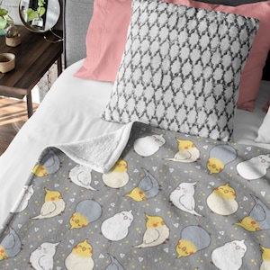 Cute Cockatiel Blanket | Parrot Bedding, Bird Blanket, Kawaii Blanket, Birb Lover