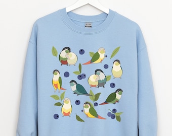 Blueberry Conures Sweatshirt | Green Cheek Conure Sweatshirt, Birb Sweater, Cute Parrot Crewneck, Kawaii Sweatshirt, Pet Bird Gift