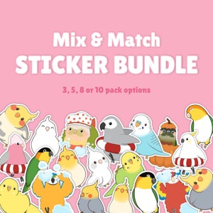 Lot d'autocollants Mix & Match Birb | Stickers oiseaux mignons, stickers boules de chou, stickers perroquets kawaii