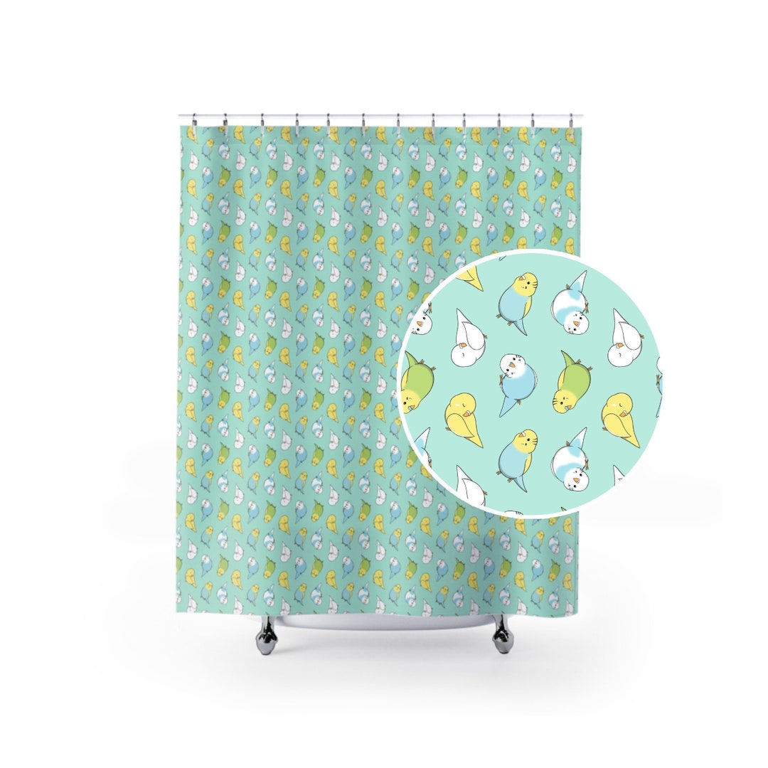 Budgie Shower Curtain 7174 Parakeet Shower Curtains, Cute Bird Bathroom Decor, Parrot Home Decor