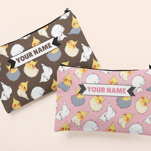 Personalized Cockatiel Zipper Pouch | Parrot Makeup Bag, Cockatiel Cosmetic Bag, Cockatiel Gift, Birb Pencil Case